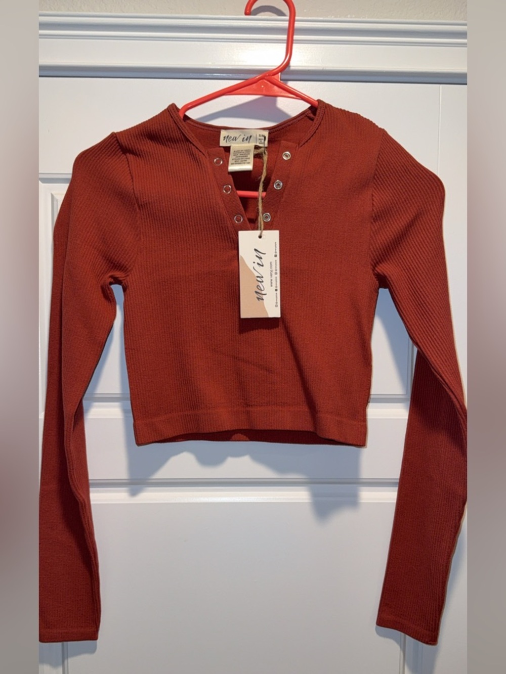 NanaMacs Rust Ribbed Henley Crop Top